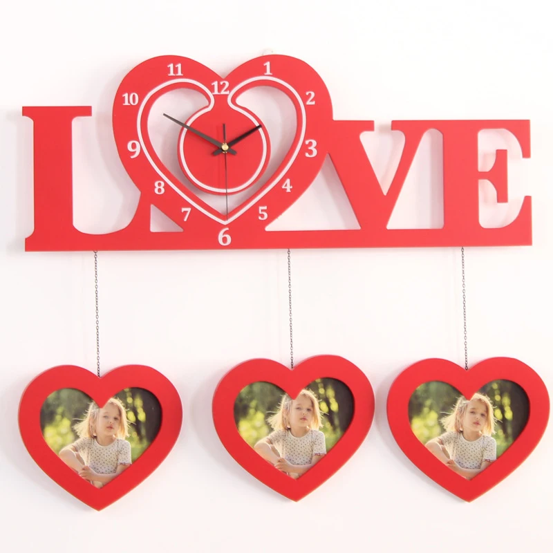 Modern Natural Wooden Picture Frame Wall Clock Home Bedroom Decoration