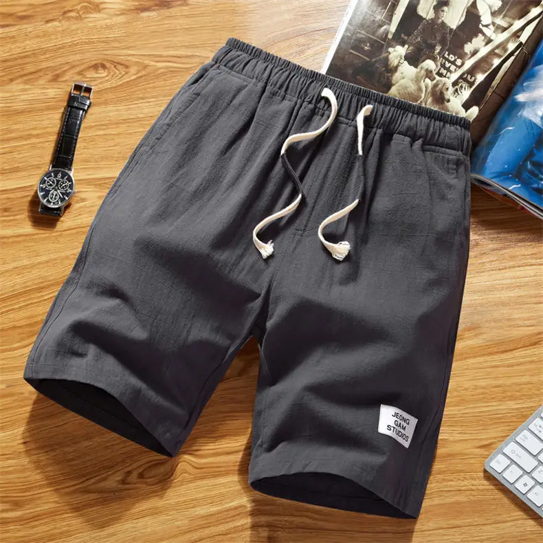8Colors MuLs Summer Men Shorts 2018 Quality Cotton Linen Shorts Men Elastic Waist Breathable Male Shorts Knee Length Breechcloth-5
