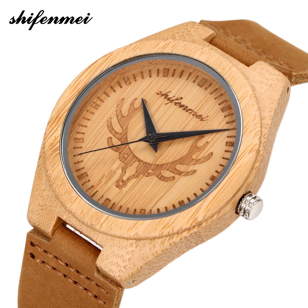 

Shifenmei Wooden Watch Men Bamboo Fashion Sport Women Clock Nature Wood Quartz Wristwatches Leather Band Strap relogio feminino