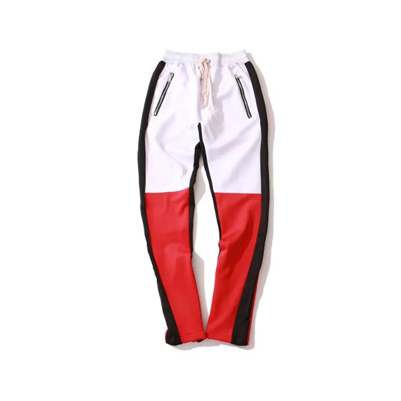 Темные значки, эластичная талия, пэтчворк, облегающие мужские спортивные штаны, полная длина,, новая мода, высокие уличные штаны, мужские Оранжевые - Цвет: white red