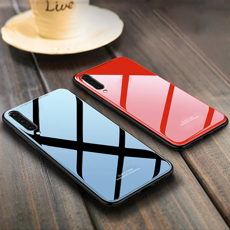 For Xiaomi Mi 9 Case Luxury Glossy Tempered Glass Soft Silicone Frame Xiomi Xiaomi Mi 9 SE Mi9 Shockproof Hard Phone Cover