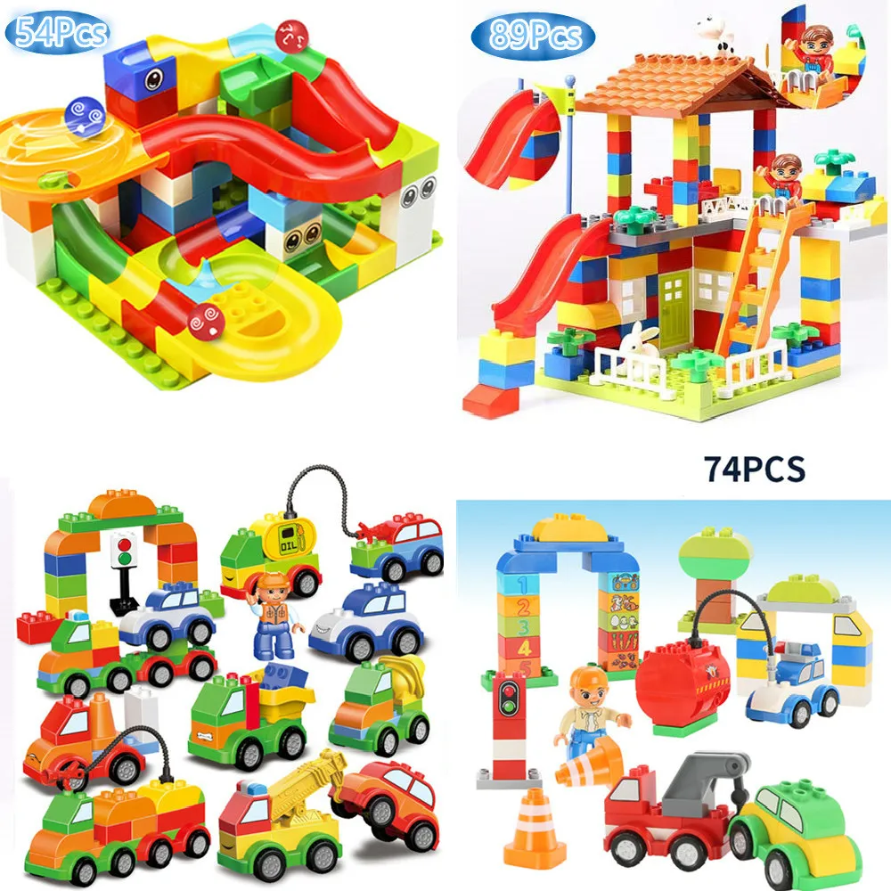 

89Pcs DIY Big Bricks Colorful Race Run Track Balls House Car Rolling Building Blocks Toy for Children Compatible LegoINGLY Duplo