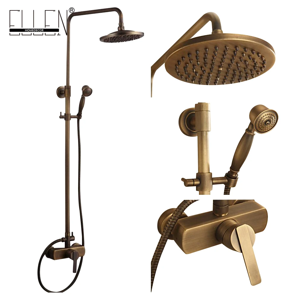 

Bathroom rain shower set antique wall waterfall shower faucet with 8 inch rainfall shower solid shower mixer