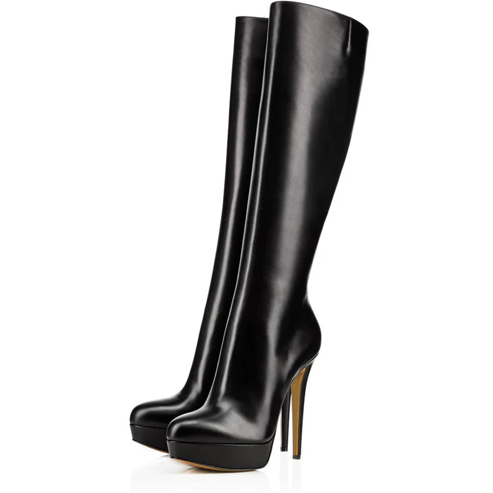 Ladies Zapatos 35 Tamaño Plataforma Fino Toe Botas Picture Sexy Tacón Redonda De 45 Mujeres Mujer As Rodilla Negro d15fxw