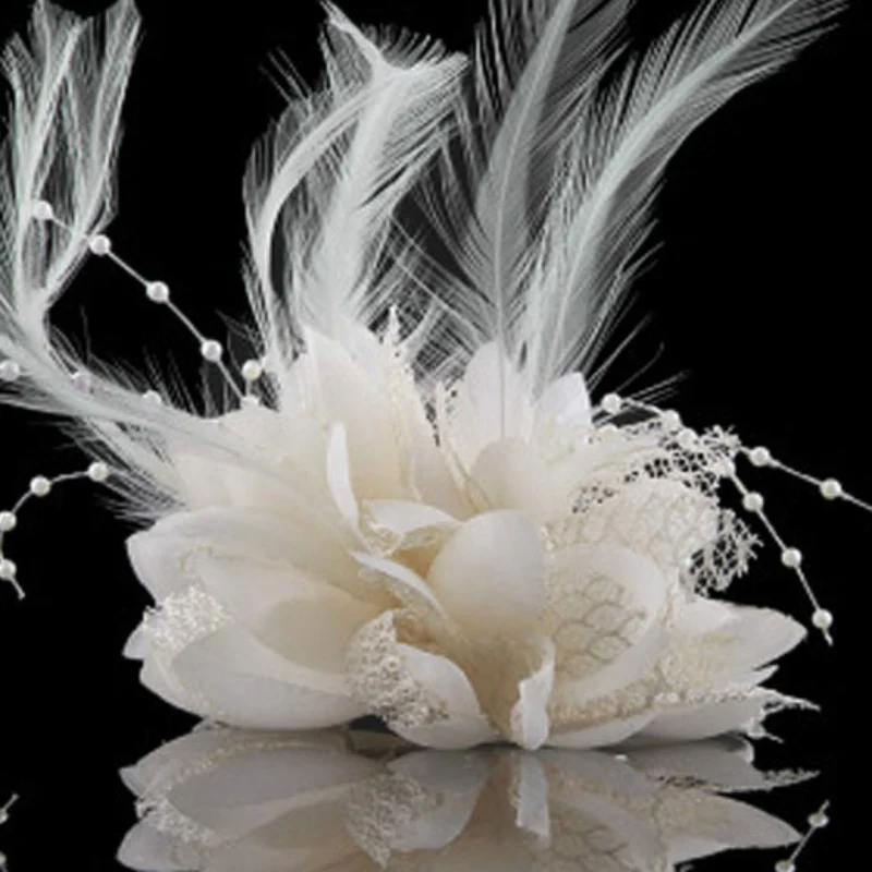 8 цветов цветок перо бусина корсаж заколки для волос чародей свадебные ободки для волос Вечерние - Цвет: Белый