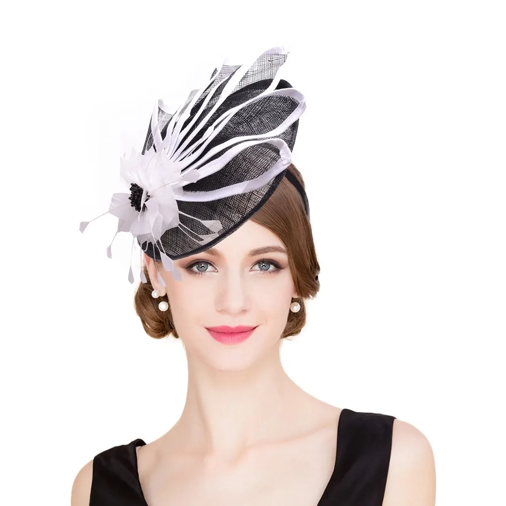 

Kentucky Derby Fascinator Hat For Women White Flower Sinamay Ladies Hats Wedding Party Cocktail Headwear Female Headbands T213