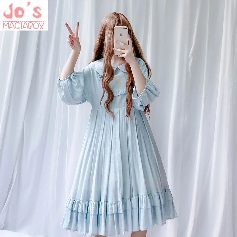 

Women Kawaii Lolita Dress Sweet Style Solid Color Lantern Sleeve Dress Christmas Halloween Party Dress Vestidos Cute Clothing