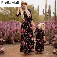 Mother Daughter Dresses Family Look Clothes Navy Floral Long Vestidos Mother and Daughter Dress Family Matching Outfits C65 summer mother and daughter dress family look children golden floral jacquard aline dress kids