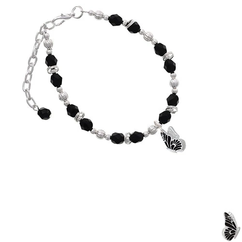 Silvertone Black Flying Butterfly Black Beaded Bracelet