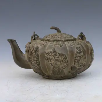 

Chinese Antique Bronze Handwork Carved Eight Immortals Teapot Qian long Mark
