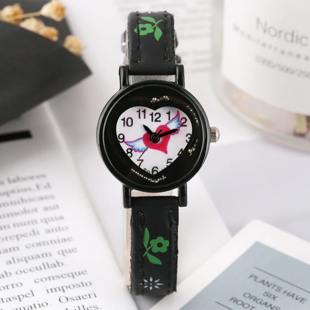 Детские кварцевые аналоговые часы в форме сердца из искусственной кожи ремешок часы изящный циферблат с зыбучим песком шары наручные часы