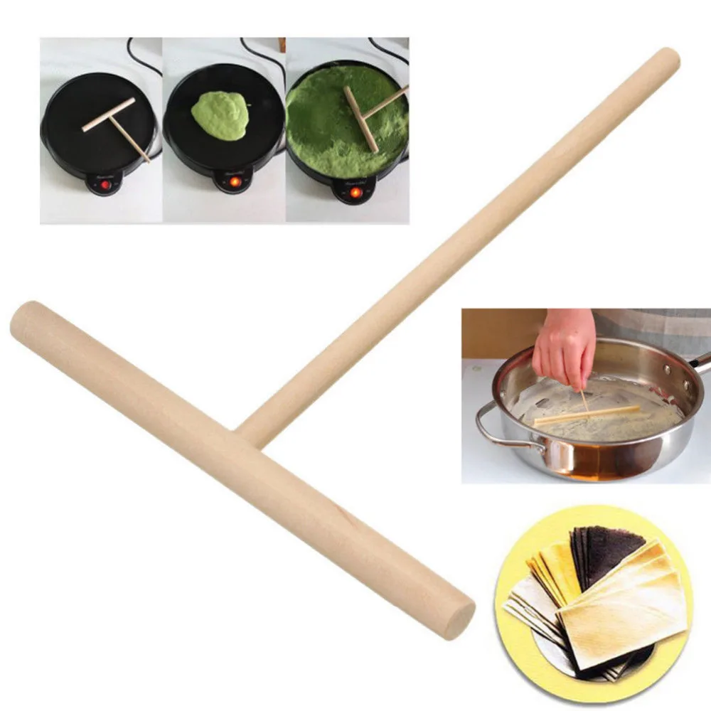 2Pcs DIY Useful T Shape Crepe Maker Pancake Batter Wooden Spreader