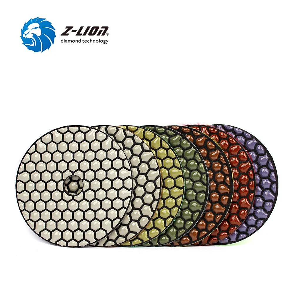 

Z-LION 4" 7PCS/Set Dry Polishing Stone Hexagon Resin Bond Professional Sanding Disk For granite Marble Floor Dry Grinding 100MM