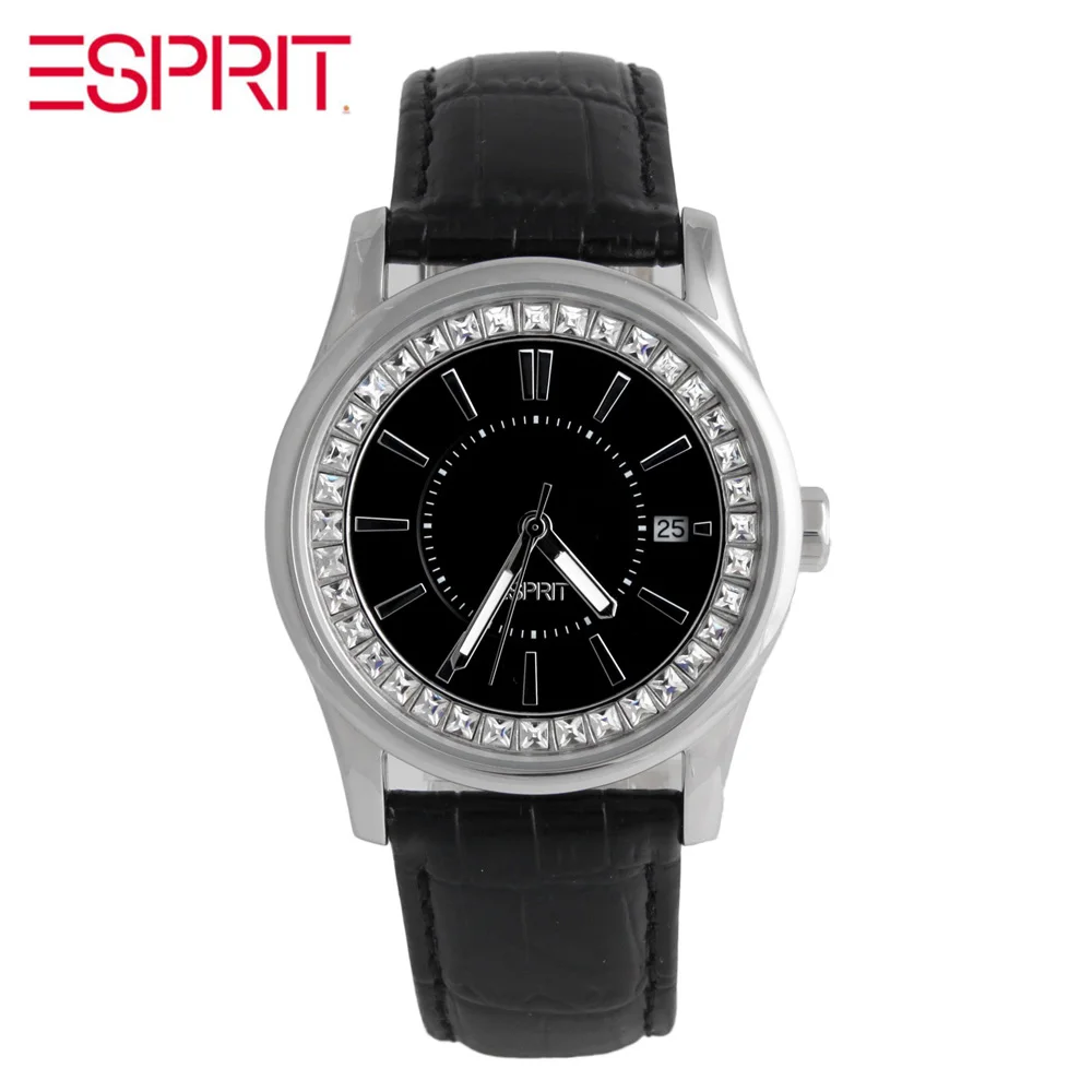 MS Esprit Черный Алмазный диск пояса кварцевые часы ES105452002 - Цвет: ES105452002