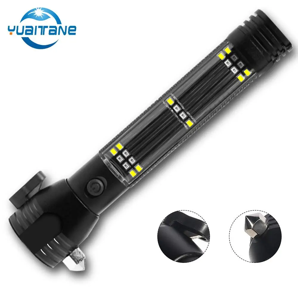 

USB Led Flashlight Built-in 18650 Battery Power Bank Flashlight Solar Power flashlights with Car Emergency Tool for camping