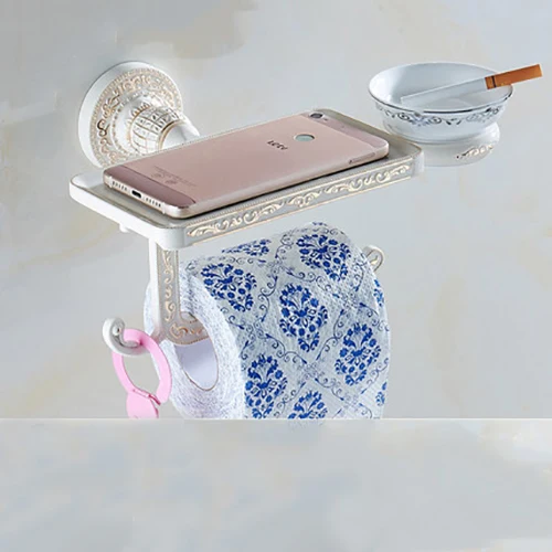 Античный ванной бумаги держатель телефона с пепельница полка для ванной мобильных телефонов вешалка для полотенец держатель для туалетной бумаги коробки ткани - Цвет: White paint