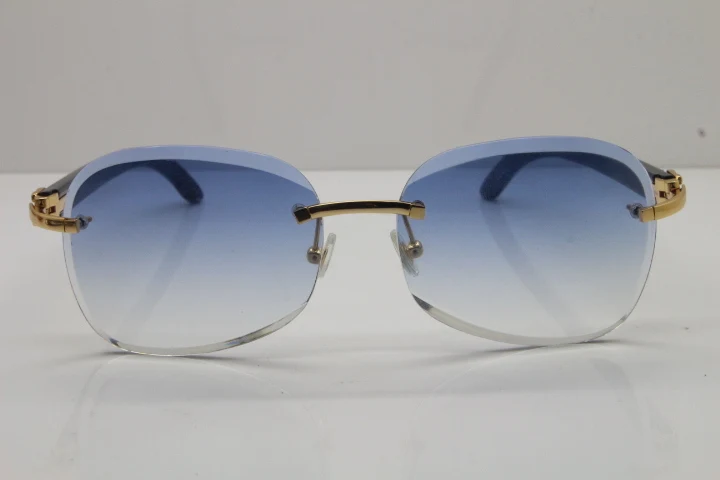 2018 New Cartier Rimless  T8200847 Black Buffalo Horn Sunglasses in Gold Blue Lens (2)