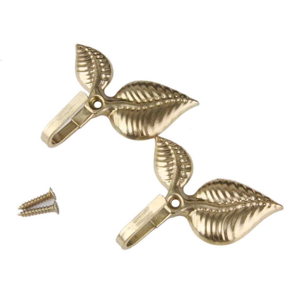 New Hot Sale 2Pcs Leaf Curtain Drapery Tiebacks Door Wall Hat Hooks Holder Hanger Bronze Curtain Tracks Accessories Home Decor