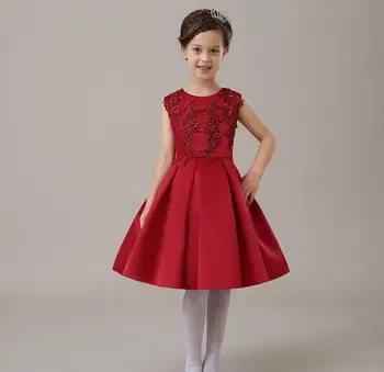 

Deluxe Summer Red Sequined Tulle Girl Wedding Dress Baby Girl Birthday Party Dress Beaded Organza Baby Girl Gown