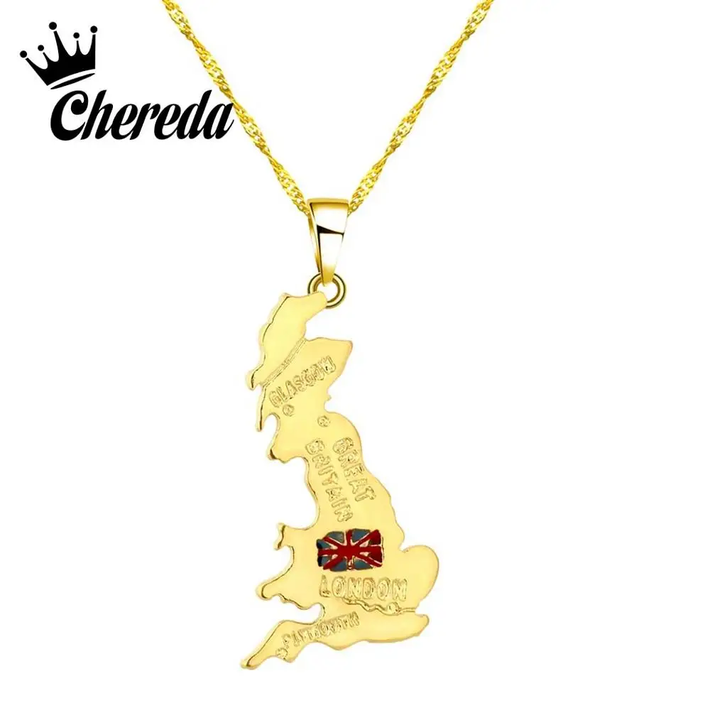 Chereda United Kingdom Map Pendant Necklace For Women Men Vintage Belgium Hip Hop Africa Chain Necklaces Choker | Украшения и