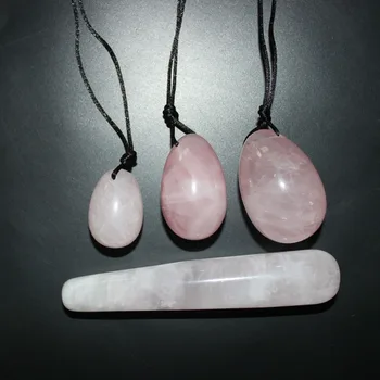 

natural drilled rose quartz egg and wand for Kegel Exercise pelvic floor muscles exercise jade egg ben wa ball