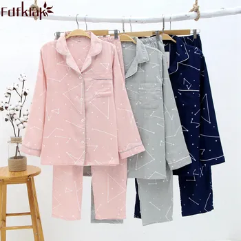 

Fdfklak couple pajamas long sleeve pyjama set sleepwear suit spring autumn cotton pajamas for men and women home clothes Q1496