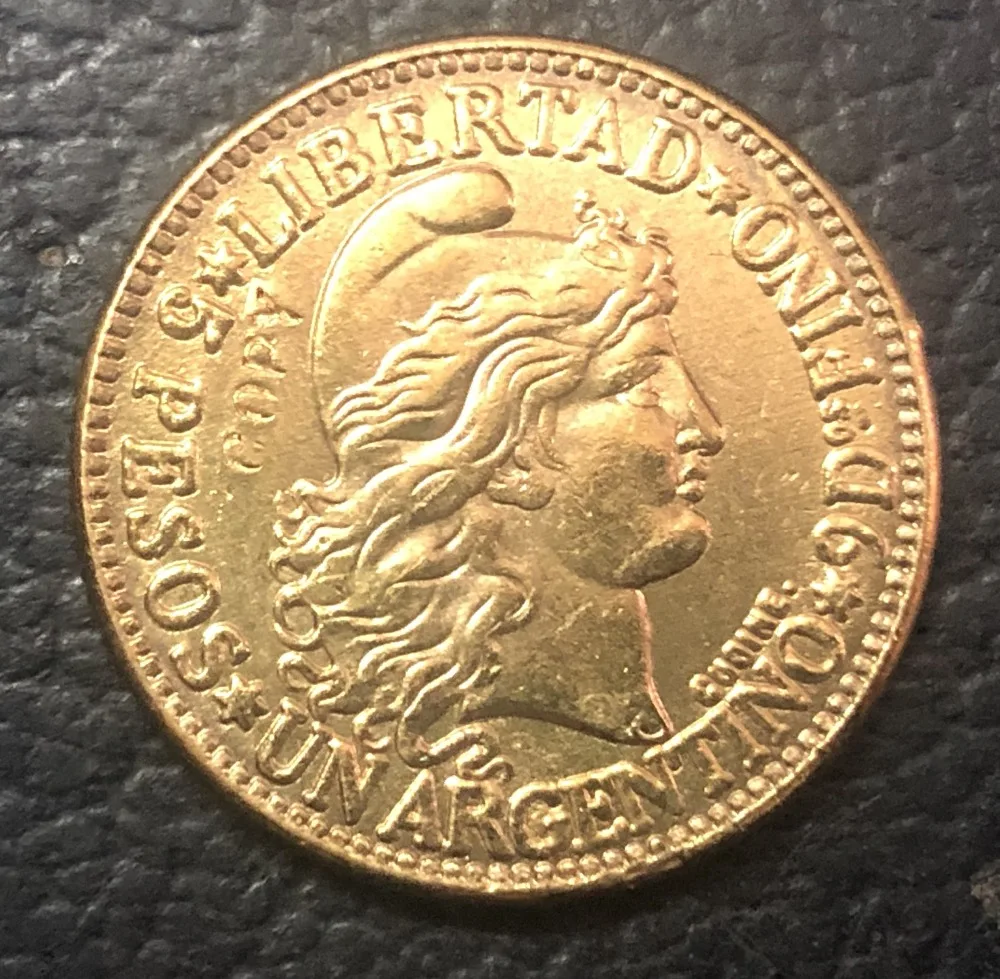 

1883 Argentina 5 Pesos/ 1 Argentino Gold Copy Coin 22mm