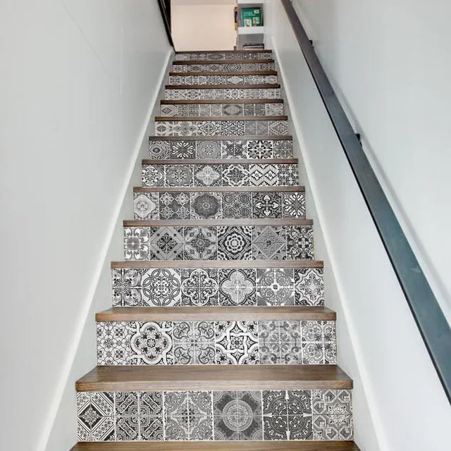 13 Pcs/Set Creative 3D DIY Retro Ceramic Tiles Pattern Stairway ... 13 Pcs/Set Creative 3D DIY Retro Ceramic Tiles Pattern Stairway ...