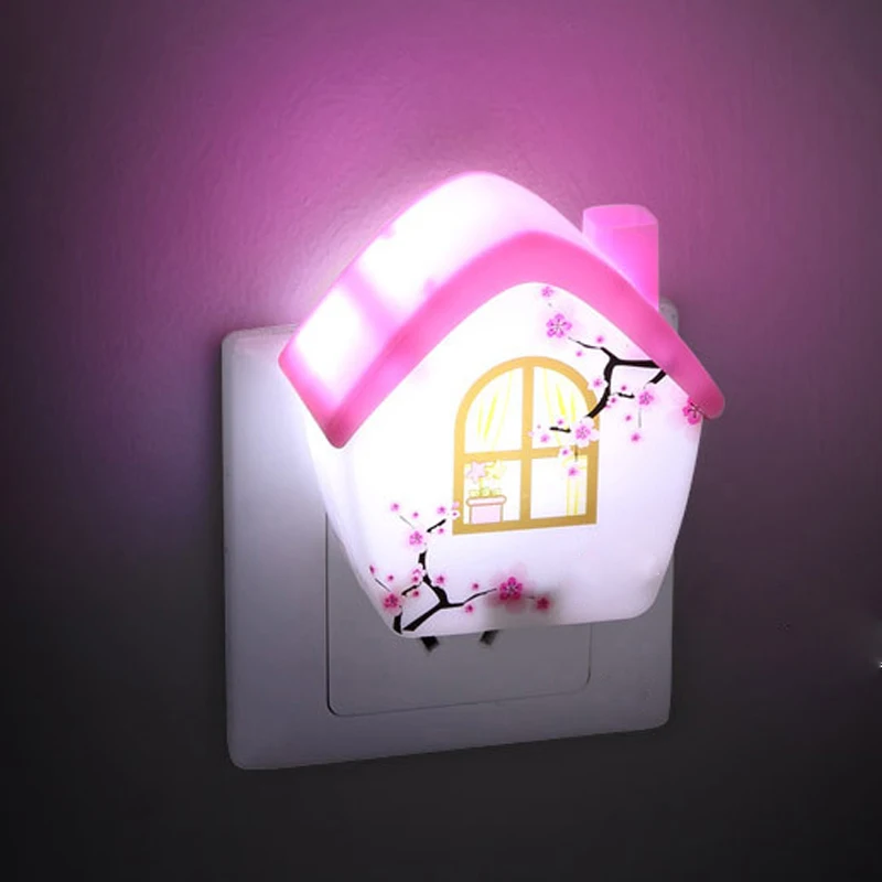 Cartoon-Warmly-House-Wall-Night-LED-Lamps-Lighting-Night-Light-Sensor-Lights-Plugged-Bedroom-Wall-Lamp
