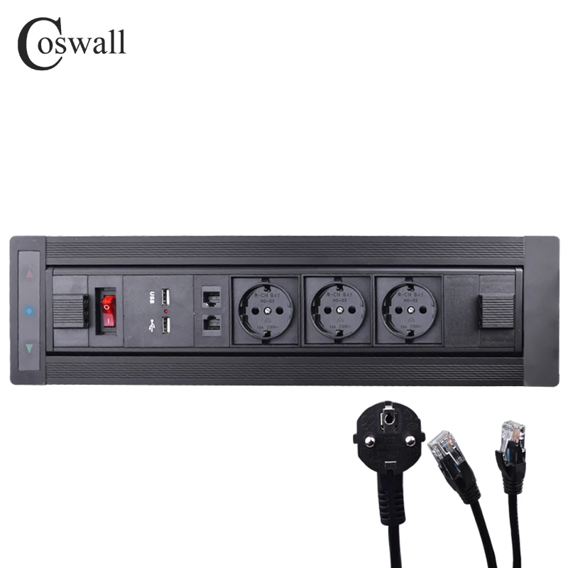 Матовая черная электрическая розетка COSWALL с поворотом на 180 градусов 3