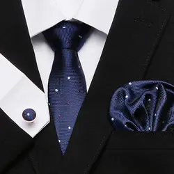 Новый формальный мужской темно-синий клетчатый галстук в горошек Шелковый галстук банкетный свадебный бизнес галстук, носовой платок