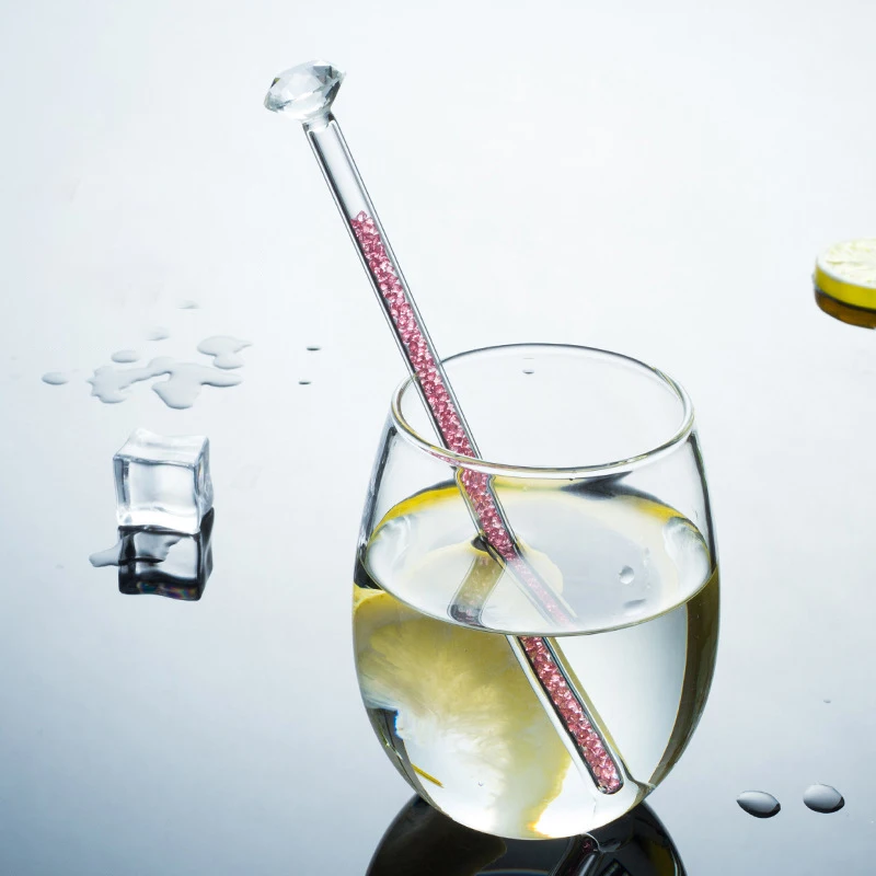 Diamond Crystal Glass Stirring Rod Bar Cocktail Drinks Muddler Colorful