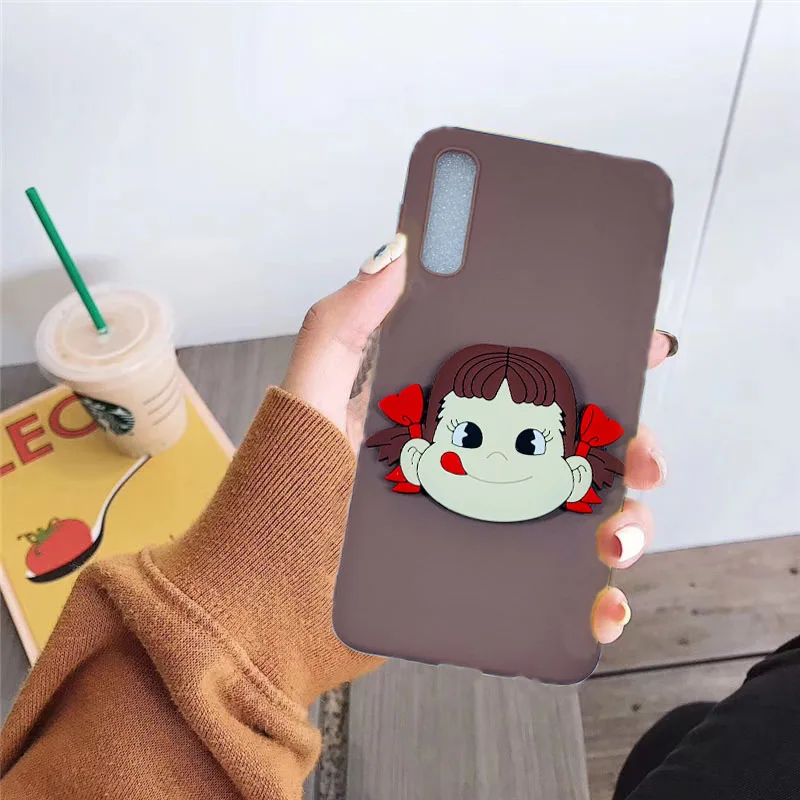 Cute Cartoon Girl Patterned Stand Soft TPU Case Cover sfor Samsung A10 A20 A30 A50 A40 M10 A7 2018 A750 Silicon Candy Color Capa (8)