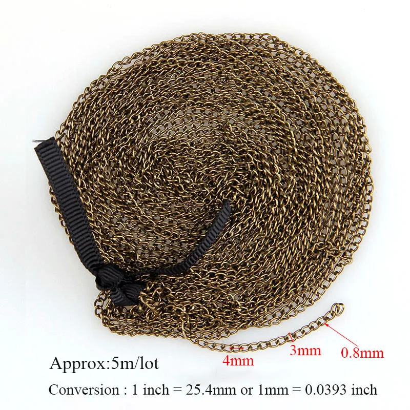 

0.8x3x4mm Metal Necklace Chain 5Colors 5m/lot Bulk Fit Bracelets Findings Metal Link Chain For Jewelry Accessories