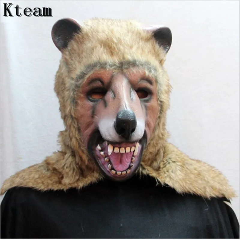 

Funny Halloween Party Celebration Fancy Dress Full Face Cosplay Scary Bear Face Mask Costume Latex Brown Bear Head Mask Animals