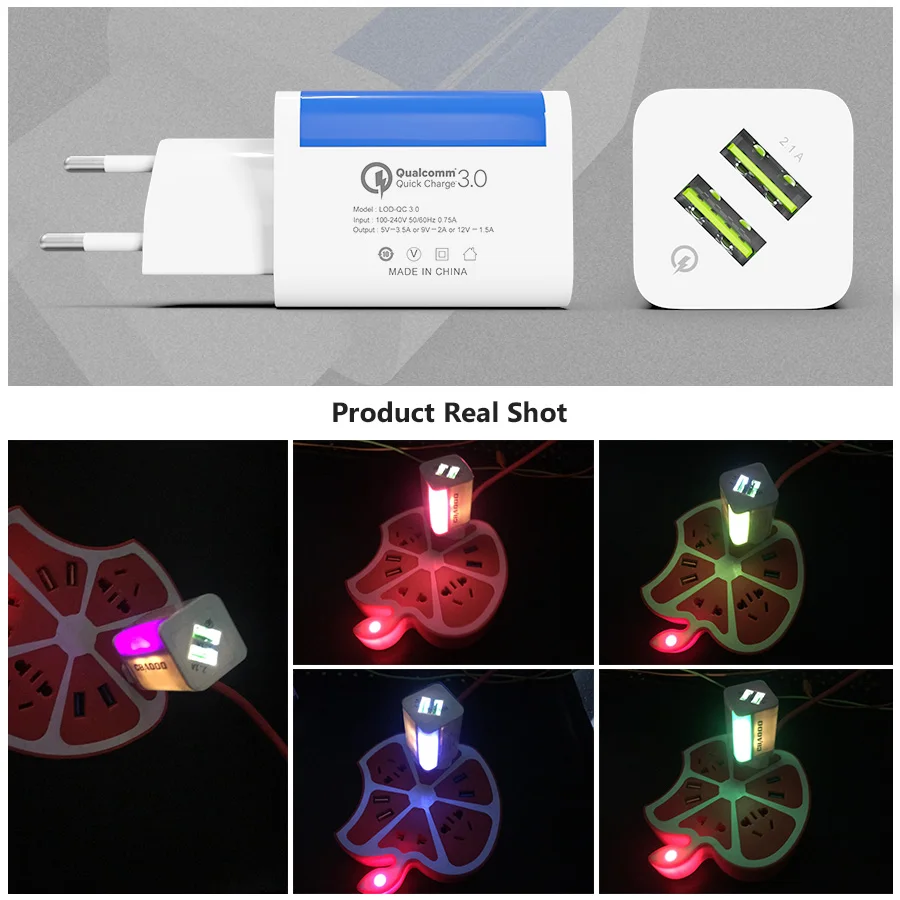 2 USB зарядное устройство, светящееся быстрое зарядное устройство для мобильного телефона, настольное зарядное устройство с двумя портами, з...