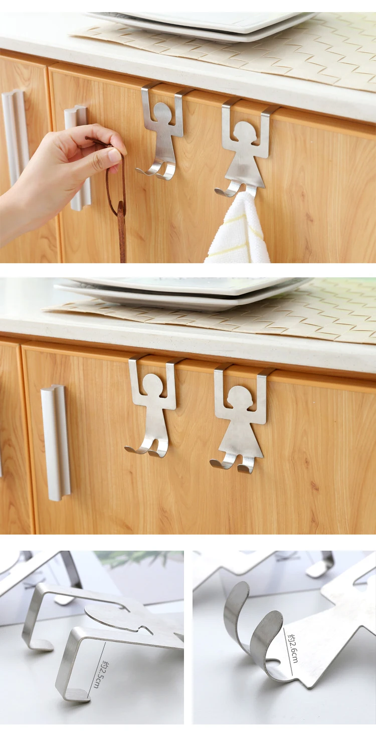 2Pcs Incognito Nail Storage Rack Home Cabinet Door Without Trace Pockets Hooks Cartoon Character Back Door Hook Stainless Steel