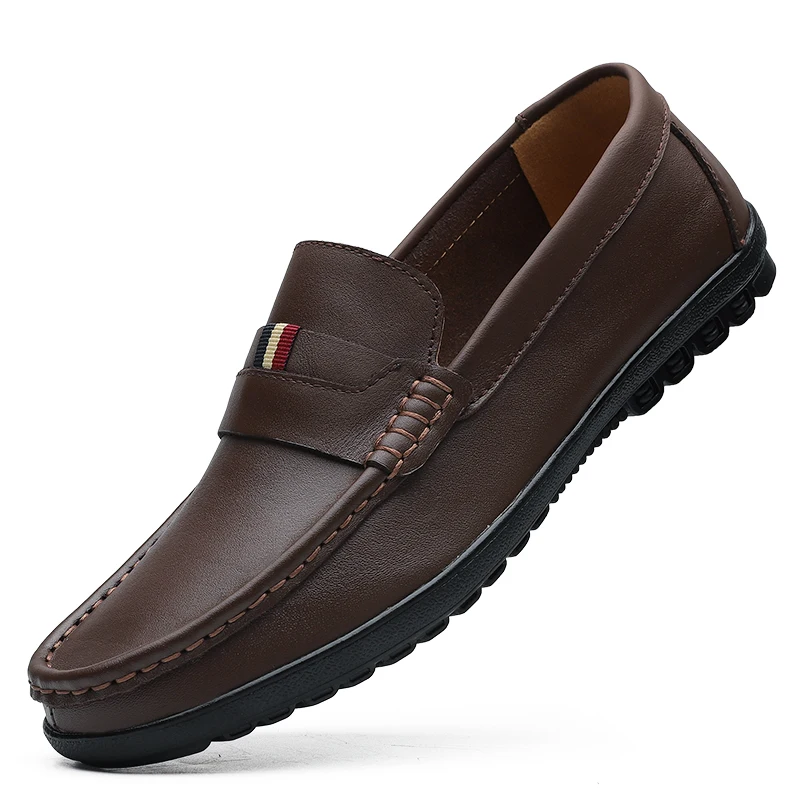 VKERGB/Модная Кожаная обувь; Мужская обувь без застежки из натуральной кожи; дизайнерская обувь для прогулок; лоферы; мокасины ручной работы на плоской подошве - Цвет: Redbrown