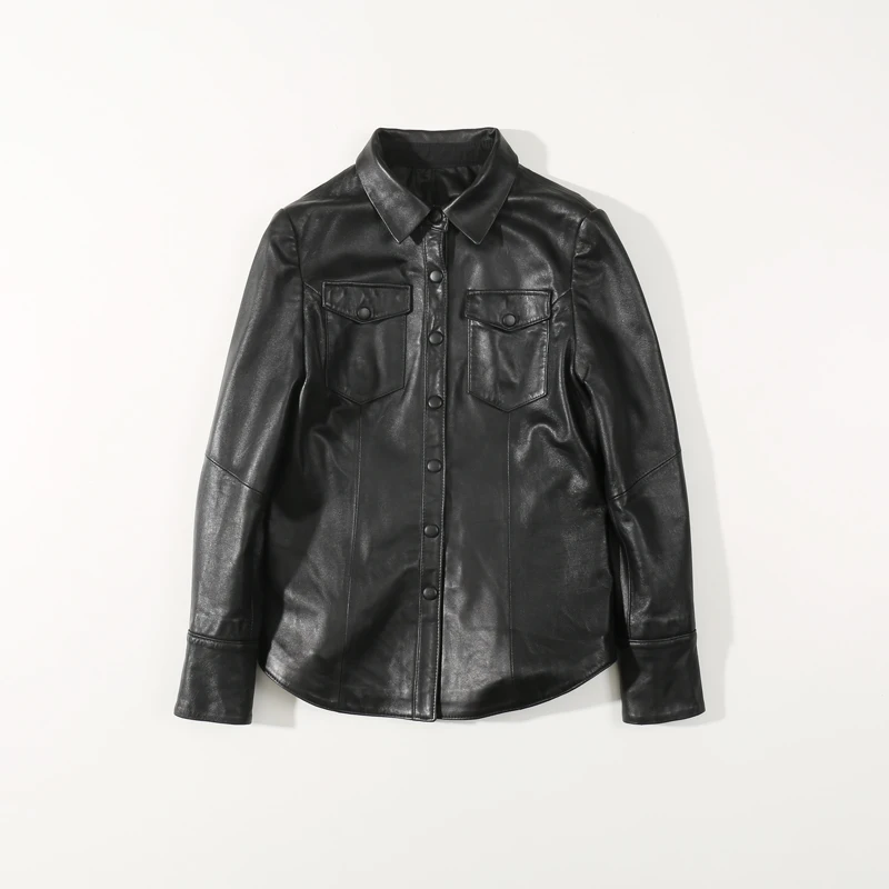 

2019 Autumn New Slim Sheepskin Shirt Jacket Jacket Women Leather Jacket