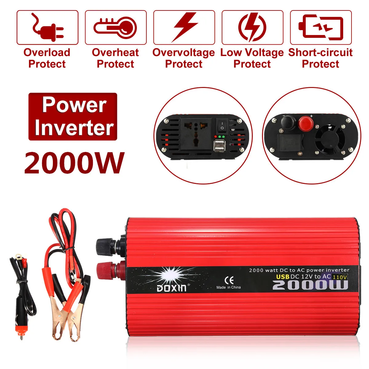 

KROAK Car Inverter 12V 220V 2000W Power Inverter Modified Sine Wave Voltage Converter Transformer 24/12V To 110/220V Car Charger