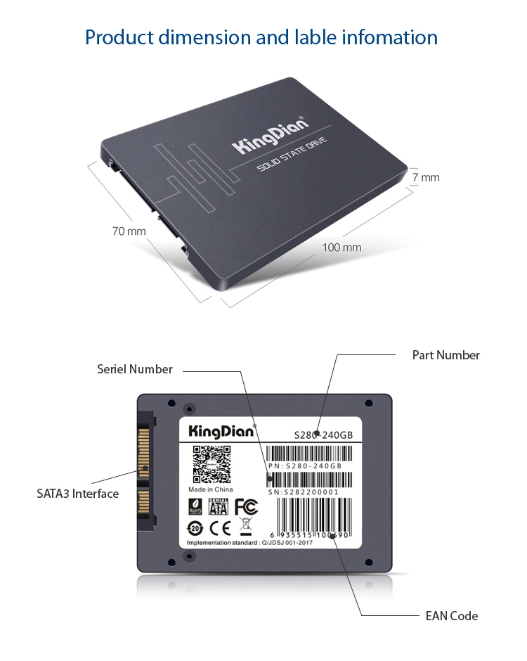 KingDian 2,5 ''SSD 240 ГБ 256 ГБ SATA III 6 ГБ/сек. 7 мм Внутренний твердотельный накопитель 240 ГБ SSD диск для компьютера, ноутбука, рабочего стола