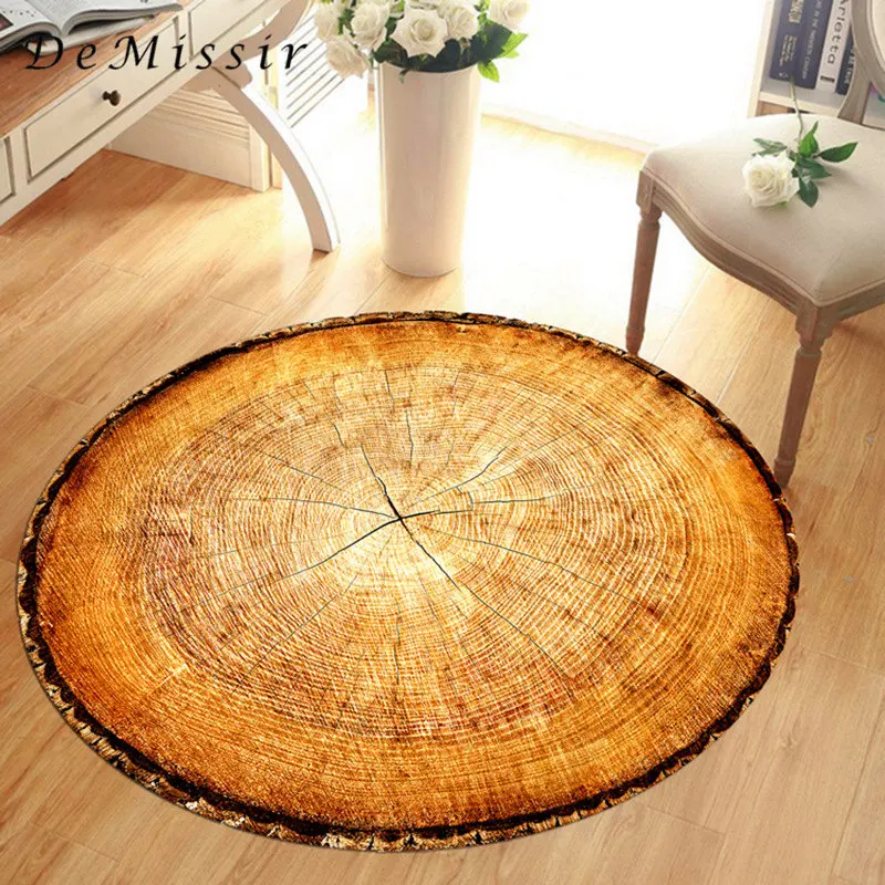 DeMissir 3D Dry Wood Grain Ring Sectiom Round Large Carpet For Living Room Anti-Slip Chair Table Rug tapetes para casa sala