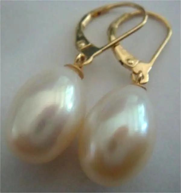 

charming elegant natural south sea 13-14mm white pearl earrings 14KGP