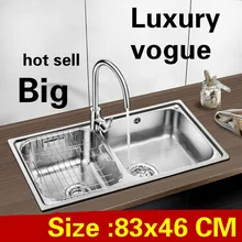 Квартира кухня двойной паз раковина сделать блюда высокое качество 304 нержавеющая сталь большой Лидер продаж 830x460 мм