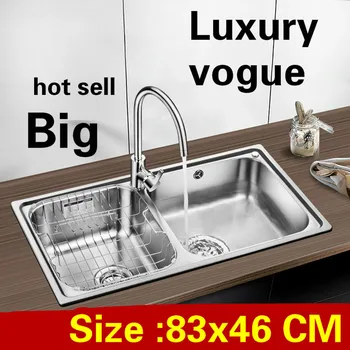 Online Free Shipping Apartment Kitchen Double Groove Sink Do The Dishes High Quality 304 Stainless Steel Big Hot Sell 830x460 MM