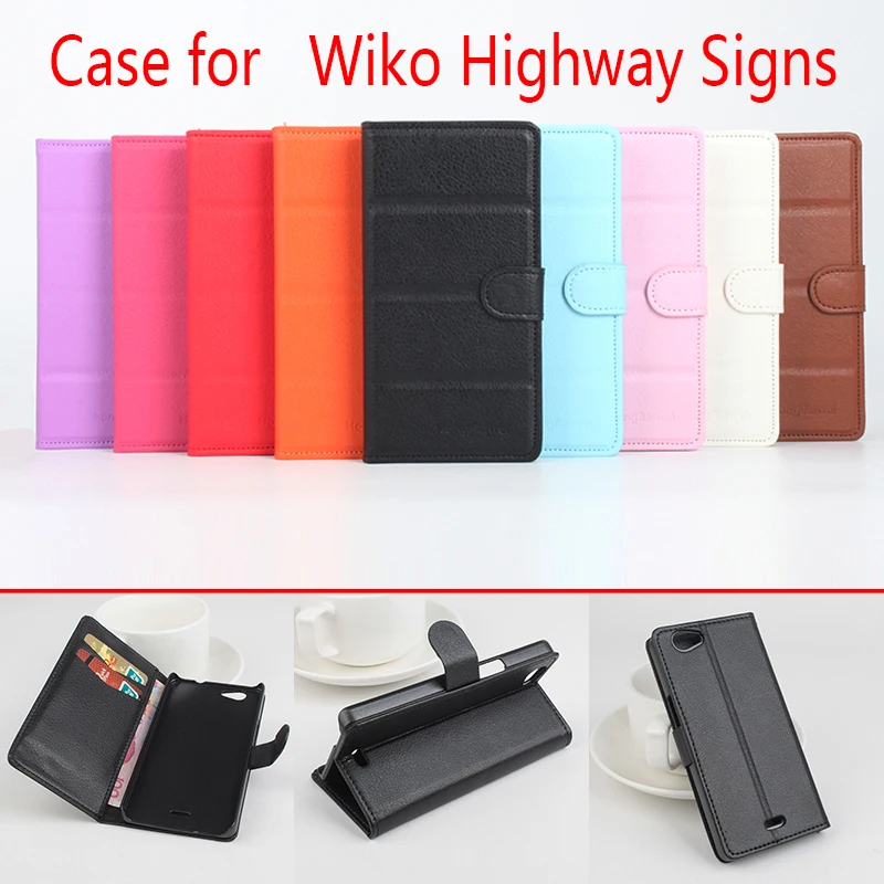 

For Wiko Highway Signs Phone Case Folio Flip Pure Color Lichee Pattern PU Leather Wallet Case Cover Cash/Card Slots SH