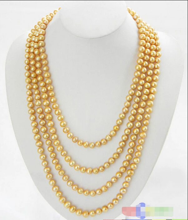 

A LONG 100" 9MM GOLDEN ROUND FRESHWATER PEARL NECKLACE p2050