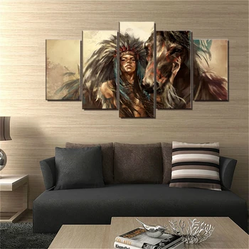

Vintage Home Decor Abstract Retro Cartoon Artwork Tribe Girl Brown Horse Canvas Painting Poster Print Drop Shipping