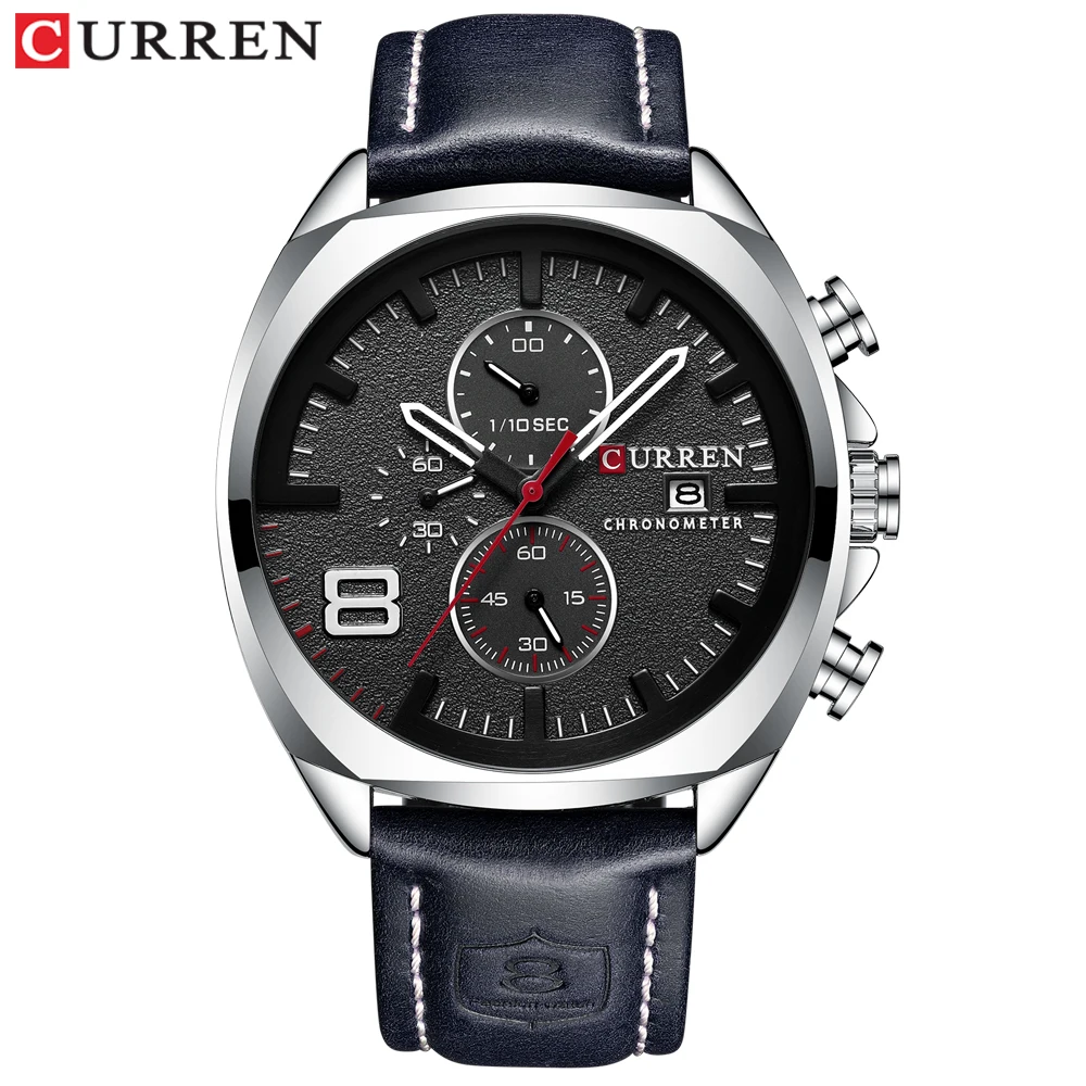 Luxury Top Brand Curren Men Watch Leather Strap Chronograph Sport Watches Mens Business Wristwatc-2