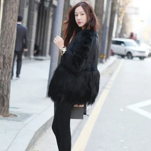 2013 fur coat overcoat mosaic outerwear faux | Женская одежда